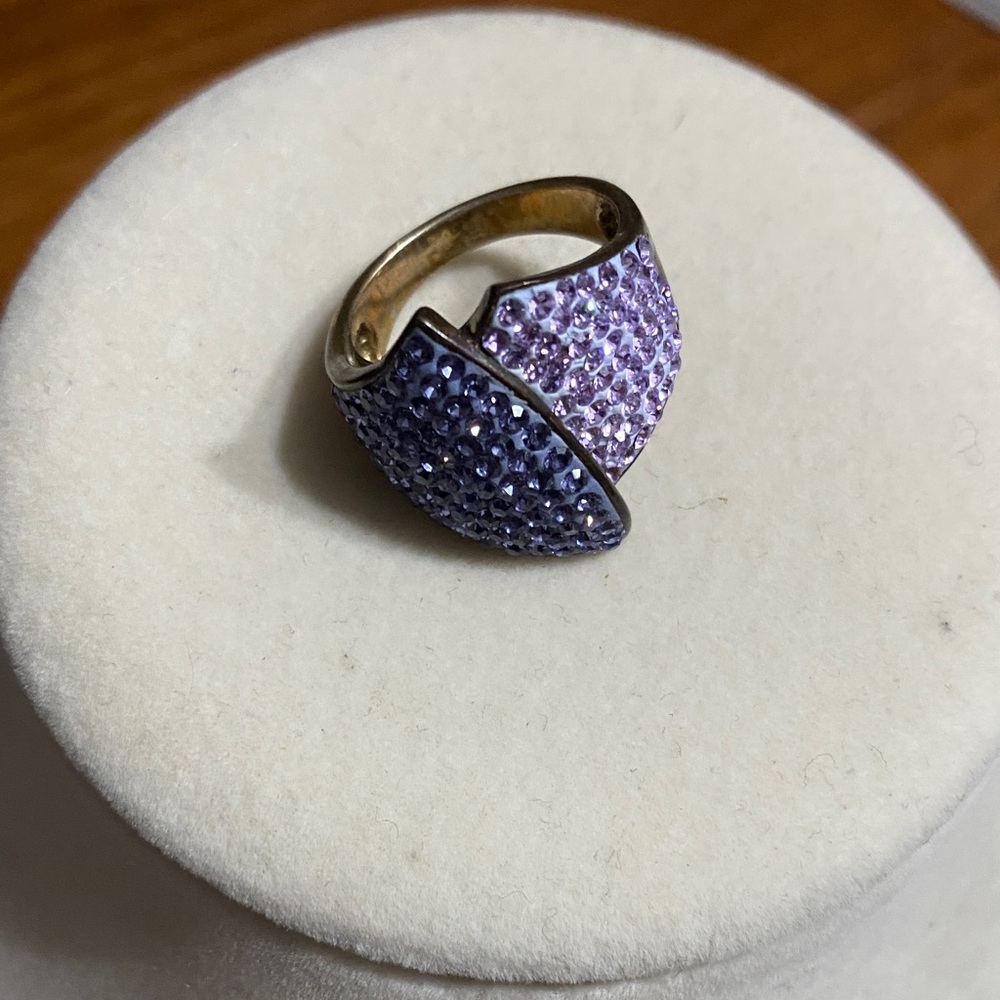 Vintage Brass Purple Crystal Ring
